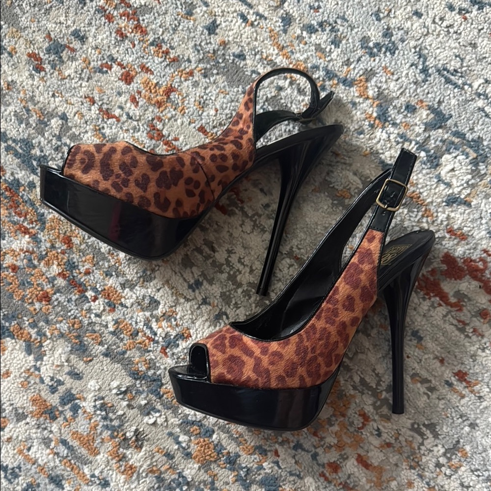 Speed Limit 98 Brown and Black Peep-Toe Heels